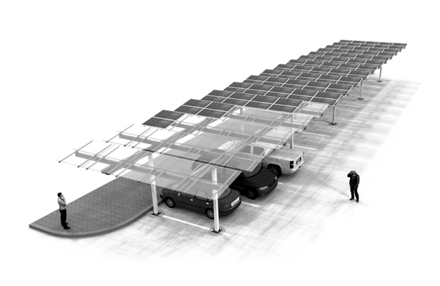 solar canopies, charging stations and parking lots